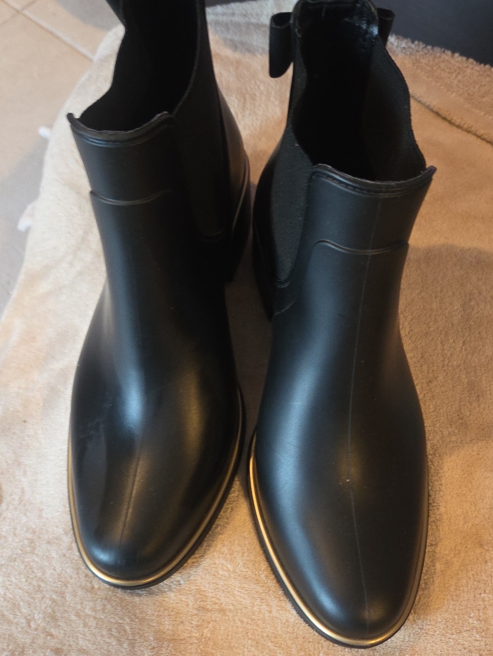 Men's Black Kate Spade Rain Boots with Gold Trim